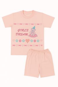 Pijama de Verano Remera Manga Corta y Short Estampado Corazones y Moños