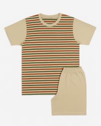 Pijama Verano Remera Manga Corta Estampado Rayado y Short