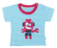 Remera Manga Corta Rayada Bordado Robot