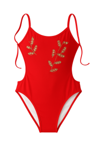 Malla Entera con Hojas Bordadas y Lentejuelas