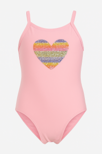 Malla Entera Lisa con Corazon de Lentejuelas Bordadas Forrada