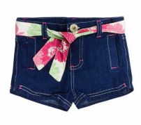 Short Jean con Lazo Estampado Flor