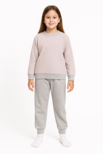 Pijama Invierno Remera Manga Larga Rayada y Pantalon 