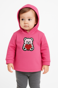 Buzo Frizado Aplique de Lentejuelas con Capucha