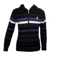 Campera tejida de lana rayada con capucha con cierre