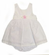 Vestido Nena Plumeti Con Flor Rosa Y Bombacha