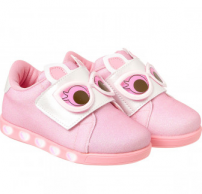 Zapatilla Ojos Y Orejas Glitter Con Velcro - Luz Led 