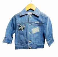 Campera Jean Con Aplique Flor de Tela y Botones forrados