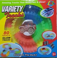 Variety Tracks - Pista Moldeable Flexible - Brilla en la Oscuridad - Inluye un auto + 80 tramos