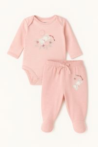 Conjunto Algodon Body Manga Larga y Pantalon con Pie