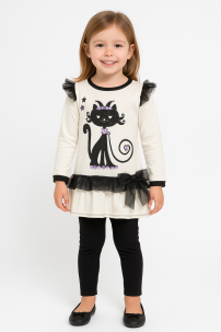 Conjunto Glamour Remera Y Calza Con Gatito