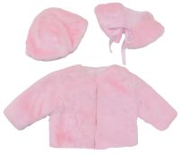 Conjunto tres piezas saco simil piel con cuello desmontable y gorro