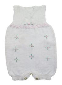 Enterito sin mangas hilo con bordado rosa