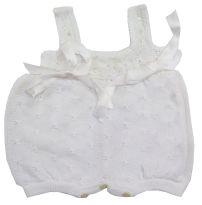 Enterito blanco sin mangas de hilo con moño y bordado