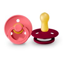 Chupete Bibs Colour Pacifier x 2 - Coral / Ruby - Tetina De Caucho Natural - Latex - 6-18 Meses