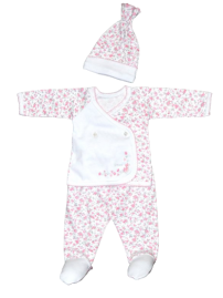 conjunto recien nacido 3 piezas (batita manga larga , medio osito y gorro)