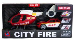 Auto Y Helicoptero De Bomberos - City Fire - Helicoptero Con Luz y Sonido 