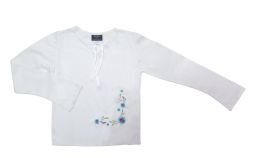 Remeras Chuchi Manga larga bordada con flores en turquesa