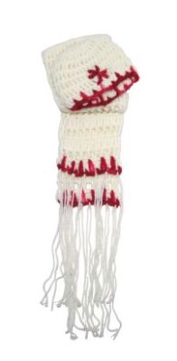 Conjunto Tejido a mano de Gorro y Bufanda con Flecos