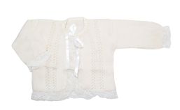 Saco Saquito Tejido de cashmilon con puntilla y moño en cinta 