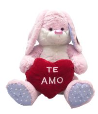 Peluche de conejo sentado con corazon "te Amo"
