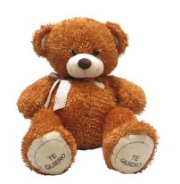 Oso Peluche Grande con lazo en cuello y patas bordadas "Te Quiero"