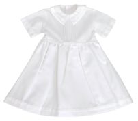 Vestido de Bautismo seda labrada con alforzas manga corta