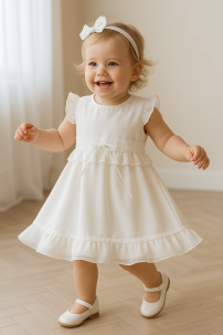 Vestido bautismo gasa con  alzorza 