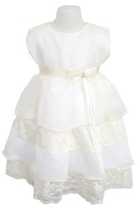 Vestido gasa con volados en encaje y cinta