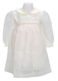 Vestido de Bautismo Manga Larga de gasa con falda bordada