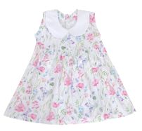 Vestido algodon estampado de Flores con alforza y cuello baby sin mangas