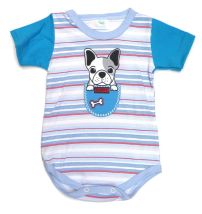 Body De Vestir Algodón Estampado Con Rayas Manga Corta