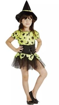 Disfraz Halloween Brujita Fluo Con Sombrero 