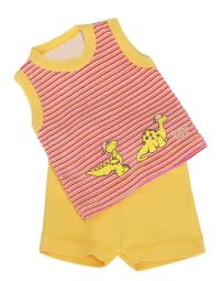 Conjunto Algodon Musculosa y Short Rayado Estampado Dinosaurio