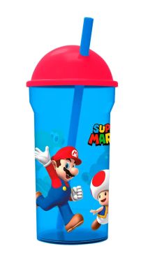 Vaso 460ml con Sorbete Transparente Tapa Alta Super Mario 