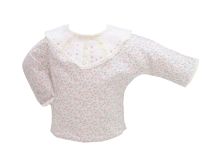 Batita linon estampada con Cuello Puntilla y Flores Rococo Prendida Atras Manga Larga