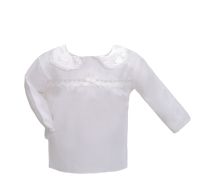 Batita Viyela con Cuello Baby en seda Puntilla Lazo en cinta y Flores Rococo Prendida Atras Manga Larga