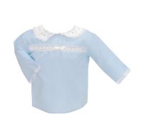 Batita de Viyela con Cuello Flores Rococo y cinta de puntilla en pecho Manga Larga 