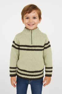Pullover Sweater Tejido con Cierre  Rayas y Capucha
