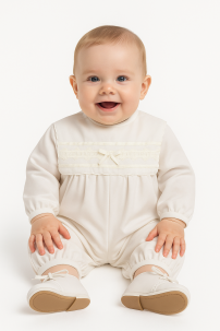 Enteritos Babucha tela mecanica cuello bordado Manga larga