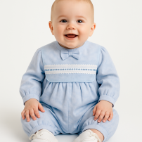 Enteritos Babucha cuello con puntilla y moño manga larga