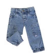 Pantalon De Jean Cargo Con Puño Y Cintura Elastizada 
