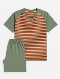 Pijama Verano Remera Manga Corta y Short Estampado Rayado