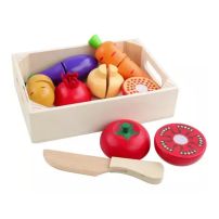 Set De Vegetales de Madera Con Velcro Para Cortar Frutas Verduras