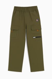 Pantalón De Gabardina Con Cintura Elaztizada Cargo Recto