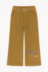 Pantalon Corderoy Con Cintura Elastizada y Flores Bordadas