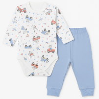 Conjunto Algodon Medio Osito Sin Pie Body M/L Estampada Autitos