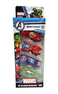 Set De Autos Metalicos Avengers Marvel X4: Iron Man - Capitan America - Hulk - Spiderman