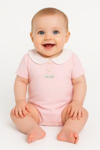 Body De Algodon Pañalero Manga Corta Cuello con Broderie