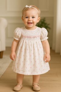 Vestido Plumeti Con Punto Smock Estampado